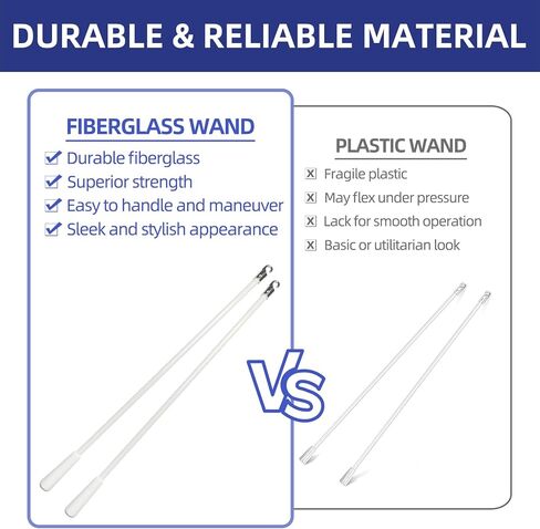 استبدال العصا العمياء مقاس 17 بوصة مع خطاف ومقبض، 4 قطع من الستائر الرأسية المصنوعة من الألياف الزجاجية قطع غيار فتاحة العصا العمياء لباب المنزل وستائر السحب، باللون الأبيض in Kuwait