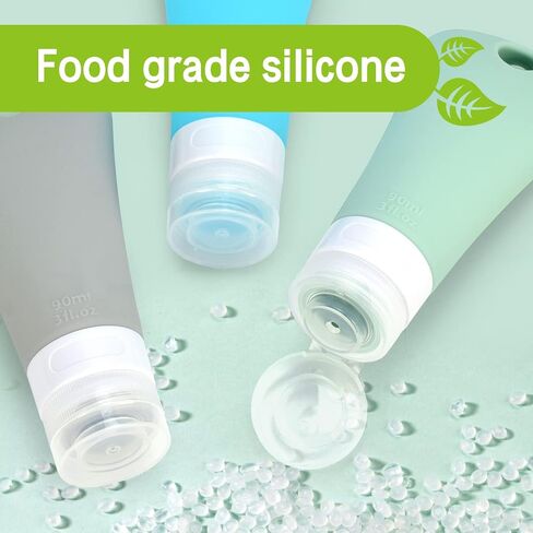 travel bottle set for dispensing toiletries (with label), leak-proof silicone (BPA-free) squeezable refillable liquid travel accessories for cosmetics, shampoo and lotion soap (3PCS) (3 oz) in Saudi Arabia
