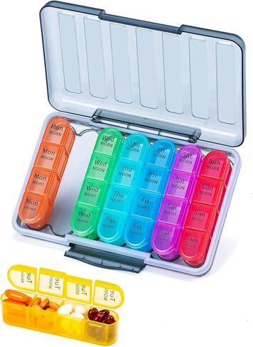 Pill Organizer 4 Times a Day, Betife Weekly Pill Box 7 Day 4 Times, Weekly Pill Case, Travel Pill Dispenser 7 Day with 28 Copartments for Medication, Vitamins and Supplements in Kuwait
