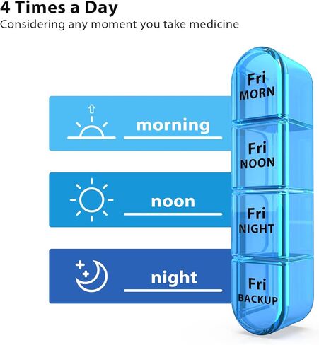 Pill Organizer 4 Times a Day, Betife Weekly Pill Box 7 Day 4 Times, Weekly Pill Case, Travel Pill Dispenser 7 Day with 28 Copartments for Medication, Vitamins and Supplements in Kuwait