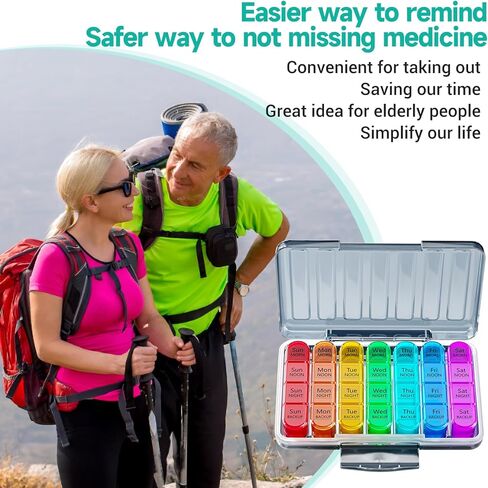 Pill Organizer 4 Times a Day, Betife Weekly Pill Box 7 Day 4 Times, Weekly Pill Case, Travel Pill Dispenser 7 Day with 28 Copartments for Medication, Vitamins and Supplements in Kuwait