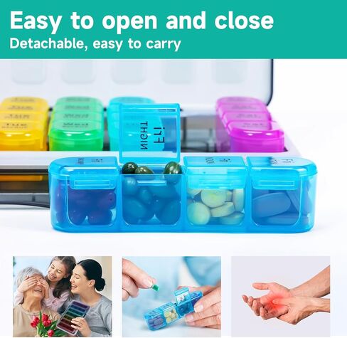 Pill Organizer 4 Times a Day, Betife Weekly Pill Box 7 Day 4 Times, Weekly Pill Case, Travel Pill Dispenser 7 Day with 28 Copartments for Medication, Vitamins and Supplements in Kuwait