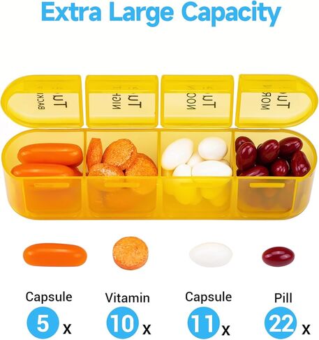 Pill Organizer 4 Times a Day, Betife Weekly Pill Box 7 Day 4 Times, Weekly Pill Case, Travel Pill Dispenser 7 Day with 28 Copartments for Medication, Vitamins and Supplements in Kuwait