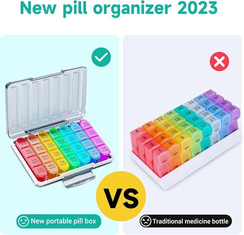 Pill Organizer 4 Times a Day, Betife Weekly Pill Box 7 Day 4 Times, Weekly Pill Case, Travel Pill Dispenser 7 Day with 28 Copartments for Medication, Vitamins and Supplements in Kuwait