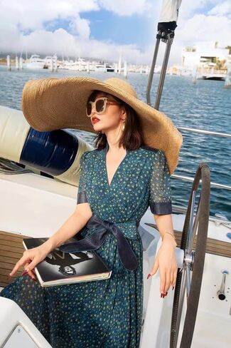 RY2401 Women Dress Spring Summer Casual Ruffle V-Neck Silk Chiffon Flowy Long A-line Dress in Saudi Arabia