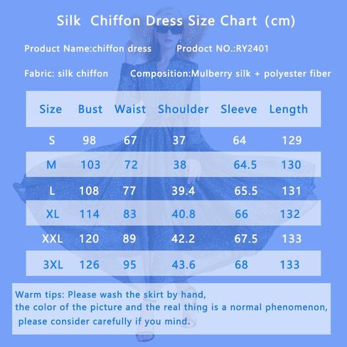 RY2401 Women Dress Spring Summer Casual Ruffle V-Neck Silk Chiffon Flowy Long A-line Dress in Saudi Arabia
