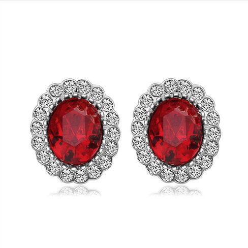 Gold Plated Oval Shaped Swarovski Elements Crystal with Clear Cubic Zirconia Stud Earrings Fashion Jewelry for Women in Saudi Arabia