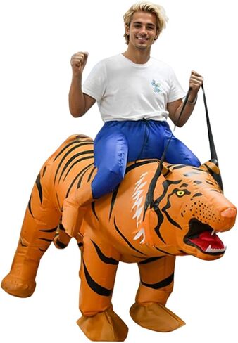 Inflatable Riding Tiger Costume Adult Tiger Blow up Cosplay Outfits Fancy Halloween Dress up Props for Unisex in Saudi Arabia