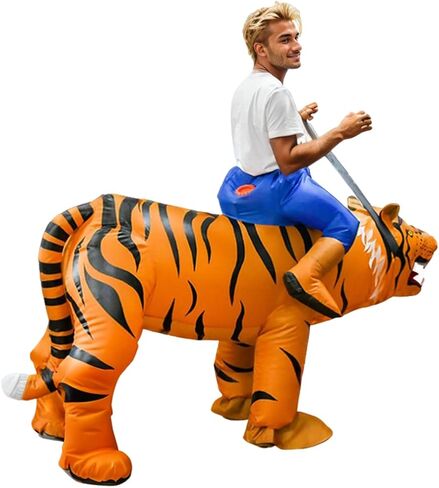 Inflatable Riding Tiger Costume Adult Tiger Blow up Cosplay Outfits Fancy Halloween Dress up Props for Unisex in Saudi Arabia