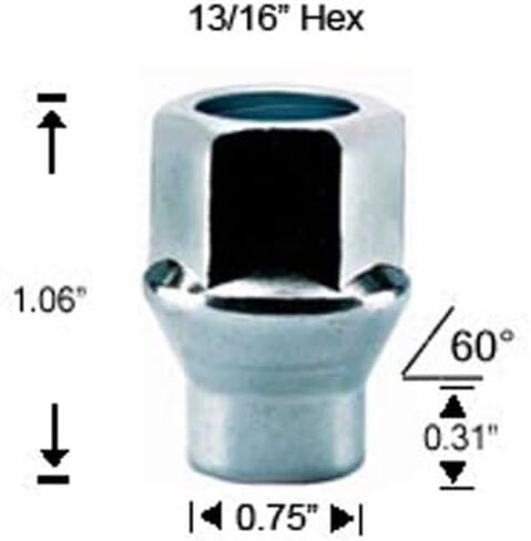 White Knight 7809-14 Chrome M14 x 1.50 Open End ET Bulge Lug Nut, 4 Pack in Saudi Arabia