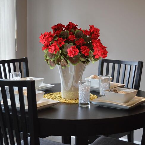 4PCS Realistic Outdoor Artificial Fake Geraniums Silk Flowers Plants, UV Resistant, No Fade, Look Real Outside Faux Plastic Greenery Red Flowers for Garden Porch Patio Window Box Hanging Planter in Kuwait
