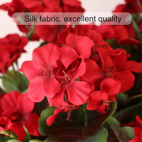 4PCS Realistic Outdoor Artificial Fake Geraniums Silk Flowers Plants, UV Resistant, No Fade, Look Real Outside Faux Plastic Greenery Red Flowers for Garden Porch Patio Window Box Hanging Planter in Kuwait