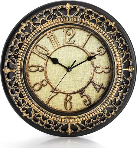 ساعة حائط صامتة كلاسيكية مقاس 12 بوصة من Tebery لديكور غرفة المعيشة، ساعة حمام دائرية تعمل بالبطارية ساعة مطبخ غير موقوتة ساعة تناظرية in Kuwait