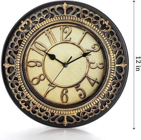 ساعة حائط صامتة كلاسيكية مقاس 12 بوصة من Tebery لديكور غرفة المعيشة، ساعة حمام دائرية تعمل بالبطارية ساعة مطبخ غير موقوتة ساعة تناظرية in Kuwait