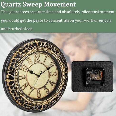 ساعة حائط صامتة كلاسيكية مقاس 12 بوصة من Tebery لديكور غرفة المعيشة، ساعة حمام دائرية تعمل بالبطارية ساعة مطبخ غير موقوتة ساعة تناظرية in Kuwait
