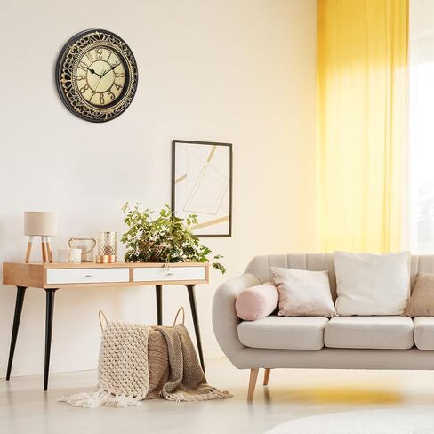 ساعة حائط صامتة كلاسيكية مقاس 12 بوصة من Tebery لديكور غرفة المعيشة، ساعة حمام دائرية تعمل بالبطارية ساعة مطبخ غير موقوتة ساعة تناظرية in Kuwait