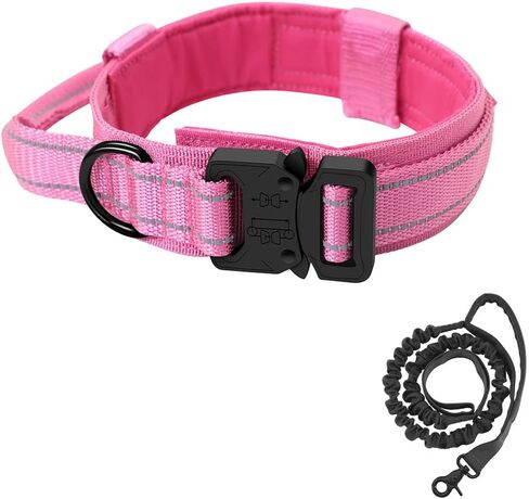 BUYTER Reflective Nylon Tactical Dog Collar Military Adjustable Durable for Large German Shepherd Outdoor Working Training Walking with Leash (XL, Pink) in Saudi Arabia
