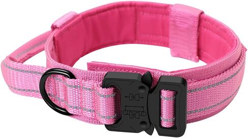 BUYTER Reflective Nylon Tactical Dog Collar Military Adjustable Durable for Large German Shepherd Outdoor Working Training Walking with Leash (XL, Pink) in Saudi Arabia