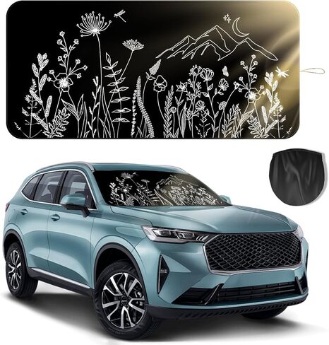 Car Windshield Sun Shade, Pretty Print Design Foldable Auto Window Shades with Black Pouch for Blocks Uv Rays Sun Visor Protector, Cars Interior Accessories to Keep Your Vehicle Cool in Kuwait