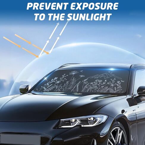 Car Windshield Sun Shade, Pretty Print Design Foldable Auto Window Shades with Black Pouch for Blocks Uv Rays Sun Visor Protector, Cars Interior Accessories to Keep Your Vehicle Cool in Kuwait