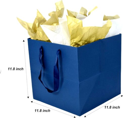 JUNESHE Large Navy Blue Gift Bags with Handles &Tissue Paper, 11.8 inch Square Giant Gift Bag, XL Big Gift Bag Large, Superior Extra Large Gift Bags, Birthday, Wedding Gift Bags Large Size in Saudi Arabia