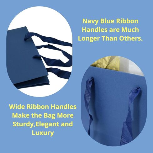 JUNESHE Large Navy Blue Gift Bags with Handles &Tissue Paper, 11.8 inch Square Giant Gift Bag, XL Big Gift Bag Large, Superior Extra Large Gift Bags, Birthday, Wedding Gift Bags Large Size in Saudi Arabia