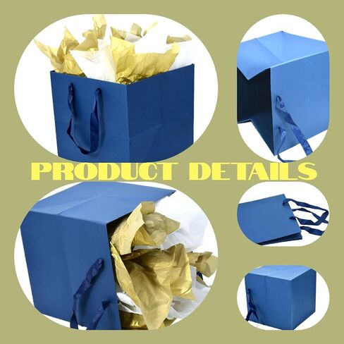 JUNESHE Large Navy Blue Gift Bags with Handles &Tissue Paper, 11.8 inch Square Giant Gift Bag, XL Big Gift Bag Large, Superior Extra Large Gift Bags, Birthday, Wedding Gift Bags Large Size in Saudi Arabia