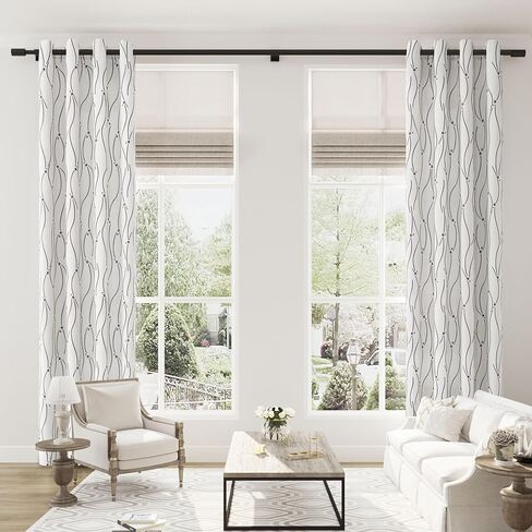 نانسبرينغ ستائر غرفة المعيشة 84 بوصة طويلة مطرزة غرفة سواد نافذة الستائر لغرفة النوم محايدة الأسود والكريم الحديثة مزرعة الستار جروميت الستائر السوداء منقوشة الجاكار in Kuwait