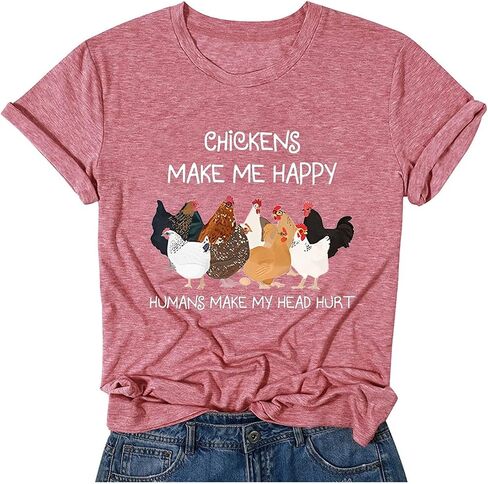 Women's Letter Print Short Sleeves Casual Tops Funny Chicken Graphic T-Shirt in Saudi Arabia