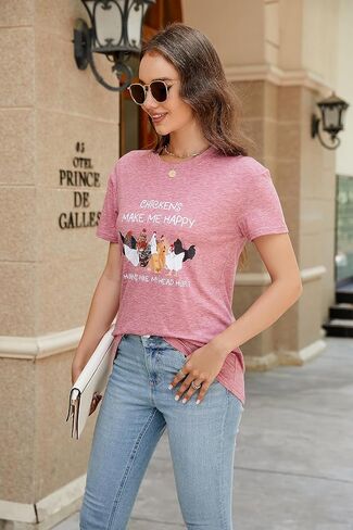 Women's Letter Print Short Sleeves Casual Tops Funny Chicken Graphic T-Shirt in Saudi Arabia