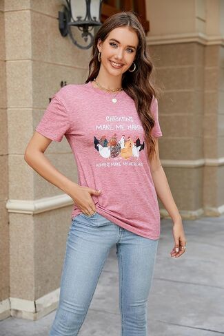 Women's Letter Print Short Sleeves Casual Tops Funny Chicken Graphic T-Shirt in Saudi Arabia