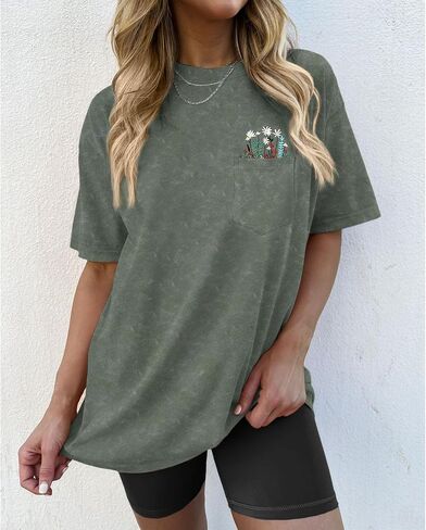 BOUTIKOME Womens Vintage T-Shirt Embroidered Wildflower Shirts Retro Boho Summer Tees with Pocket Casual Short Sleeve Tops in Saudi Arabia