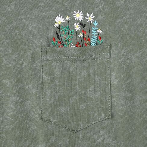 BOUTIKOME Womens Vintage T-Shirt Embroidered Wildflower Shirts Retro Boho Summer Tees with Pocket Casual Short Sleeve Tops in Saudi Arabia