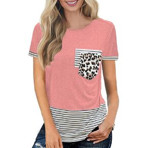 Necooer Womens Casual Crewneck Twist Knot Blouse Short Sleeve Color Block Fashion Striped Tops Shirts Loose Fit