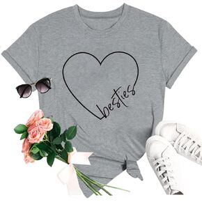 SFHFY Best Friends Shirts for Women Besties T Shirt Heart Graphic Casual Short Sleeve Tee Tops