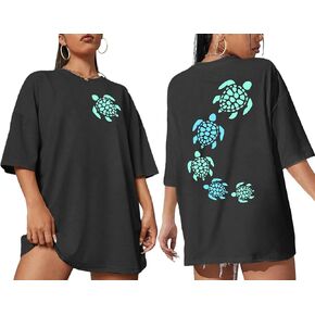 Sea Turtle Shirts Women: Oversized Hawaiian Shirt Beach Graphic T-Shirt Turtle Graphic Tee Casual Vacation Tops