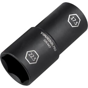 1/2-Inch Drive Double Ended Impact Socket, 17mm x 19mm, 6-Point,Thin Wall Wheel Protector Nut Socket, Made from Robust and Anti-Corrosive Steel, Precise Laser-Etched Size Markings