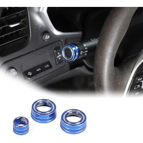 Alloy Car Light Wiper Lever Knob Circle Trim Stickers for Chevrolet Corvette C7 2014-2019 Car Dashboard Bright Adjustment Head Lever Trim (Blue)