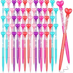 Jetec 50 Pcs Heart Shaped Ballpoint Pens Housekeeping Week Gifts Bulk Wedding Glitter Retractable Metal Pens Black Ink Diamond Crystal Bling Bridal Shower Gifts Office Supplies(Bright Color)