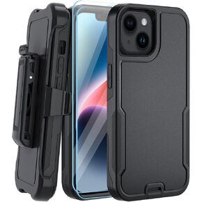 5-in-1 Magnetic Designed for iPhone 14 Case for iPhone 13 Case,Heavy Duty Case Belt Clip Holster,with Tempered Glass Screen Protecto(2 Pcs),Phone Case for iPhone 13/14, (Black)