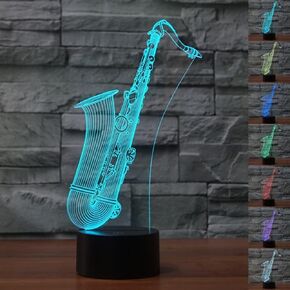 3D Saxophone Night Light Table Lamp Decor Table Desk Optical Illusion Lamps 7 Color Changing Lights LED Table Lamp Xmas Home Love Birthday Children Kids Decor Toy Gift
