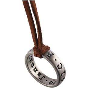 tenghong2021 Leather Cord Chain Unisex Engraved Ring Pendant Necklace Handmade Game Adjustable Brown Fans Gift