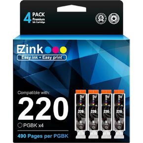E-Z Ink Compatible Ink Cartridge Replacement for Canon PGI-220 PGI220 to use with MX860 MX870 MP560 MP620 MP640 MP980 MP990 IP3600 IP4600 iP4700 Printer (Large Black, 4 Pack)