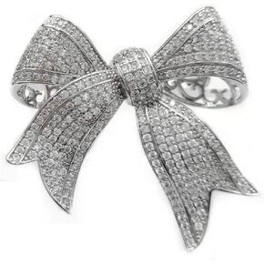 Victorian Vintage Gold Tone Full Micro Pave Ribbon Bow Brooches Pins Women Accessory