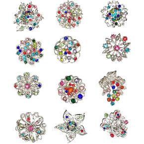 12pcs Lot Multi Color Crystal Brooch for Wedding Bouquet (A)