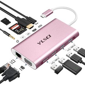 USB C Hub, 11 in 1 USB C Docking Station with 4K HDMI, VGA, 100W PD, Ethernet, SD/TF, 3.5MM Audio, 4 USB A, USB C Adapter for Mac Pro/Air, Surface Pro, and More Type C Devices