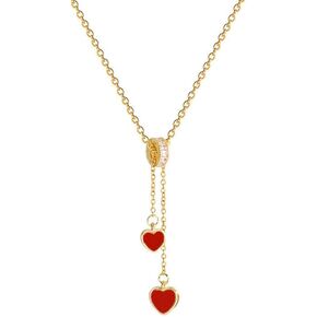 Double Love Heart Necklace Stainless Steel Peach Heart Pearl Pendant Necklace for Women Girls Fashion Jewelry