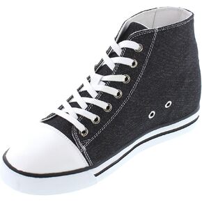 Calden Men's Invisible Height Increasing Elevator Shoes - Black Canvas Cap-Toe Lace-up High-top Sneakers - 3 Inches Taller - K8828102 in Kuwait