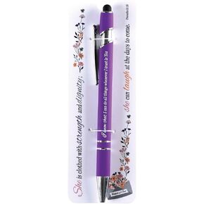 Dicksons W-545 She Is Clothed With Strength And Dignity Purple And White 2 x 6 Metal Pen And Bookmark Card Set