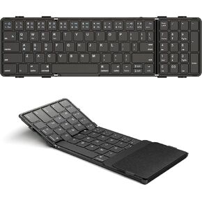 Foldable Bluetooth Keyboard with number pad, Seamless, Ultra Light(8.3oz) Full Size Folding Wireless Keyboard with Numeric keypad, Windows, Mac OS, iOS, Android, Tablets, Laptops, PC